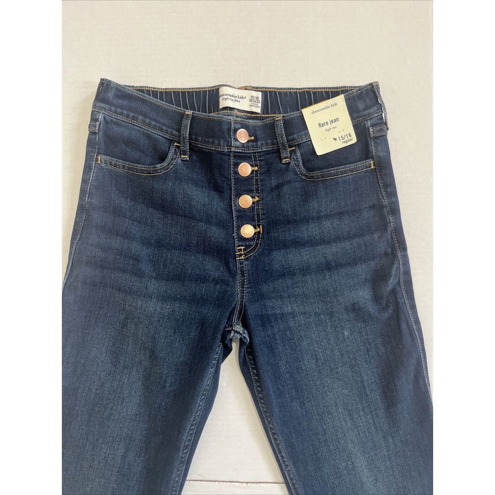 Abercrombie kids Girl High rise Flare Jeans Dark Wash Sz 15/16 Regular Pull‎ On - Picture 3 of 11